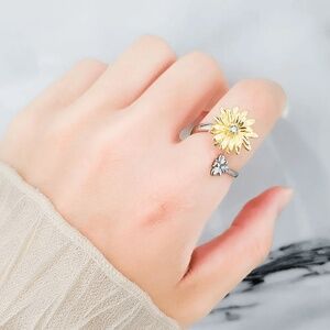Daisy Flower Bee Fidget Spinner Ring in Solid Copper, Silver plated